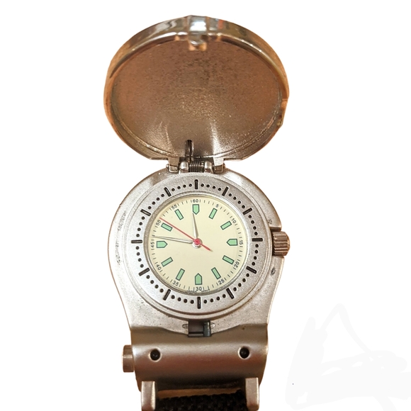 Rare vintage Golf watch carabiner flip open  silver retro watch green & red face - Picture 8 of 16